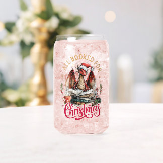 All Booked for Christmas Dragon Can Glass