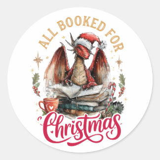All Booked for Christmas Dragon Classic Round Sticker