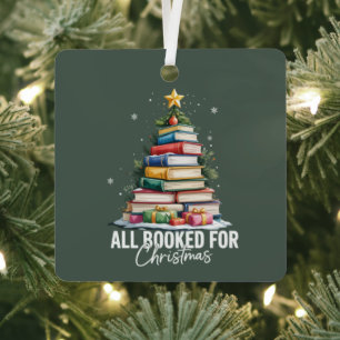 All Booked For Christmas Gift Librarian Bookworm  Metal Tree Decoration