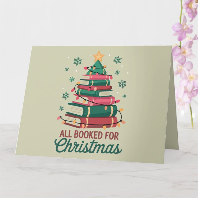All Booked For Christmas Librarian Book Lover Tree Card (Orchid)