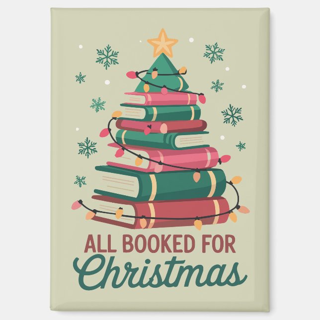 All Booked For Christmas Librarian Book Lover Tree Magnet (Front)