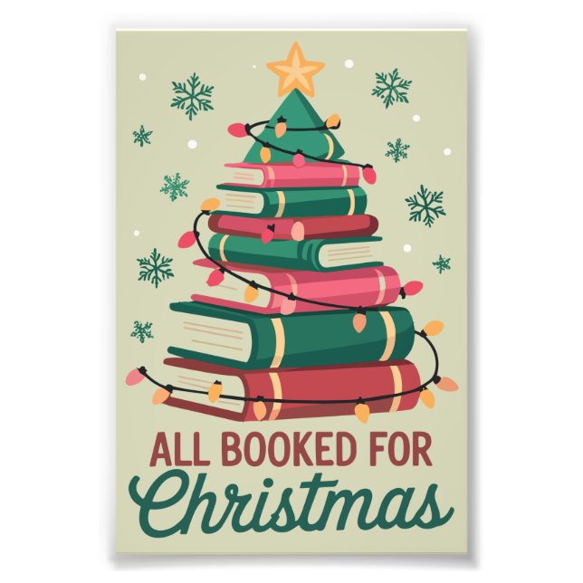All Booked For Christmas Librarian Book Lover Tree Photo Print (Front)