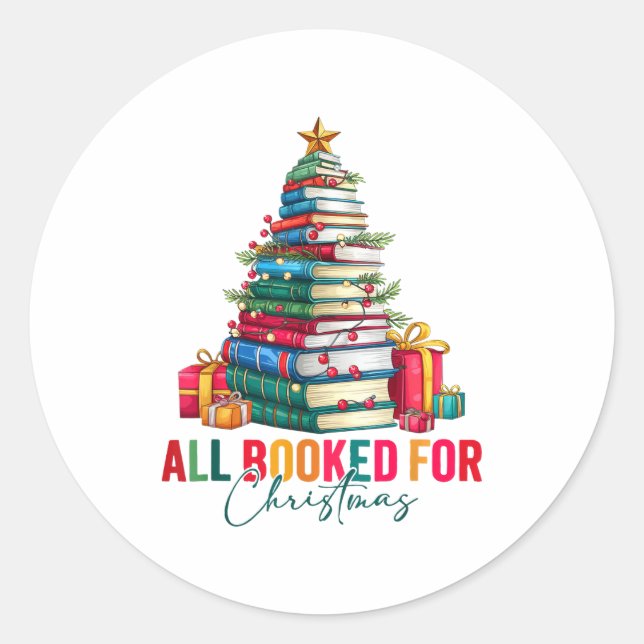 All Booked For Christmas Xmas Tree Teacher Holiday Classic Round Sticker (Front)