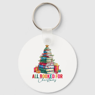 All Booked For Christmas Xmas Tree Teacher Holiday Key Ring