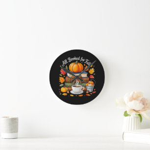 All Booked for Fall Books Coffee Cosy Autumn Round Clock