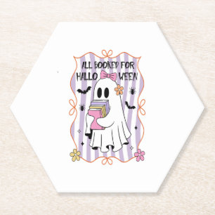 All Booked For Halloween Teacher Ghost Paper Coaster