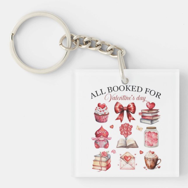 All Booked for Valentine's Day Illustration Key Ring (Front)