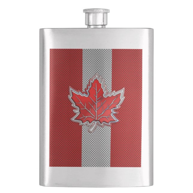 All Canadian Red Maple Leaf on Carbon Fibre Print Hip Flask (Front)