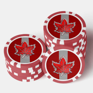 All Canadian Red Maple Leaf on Carbon Fibre Print Poker Chips