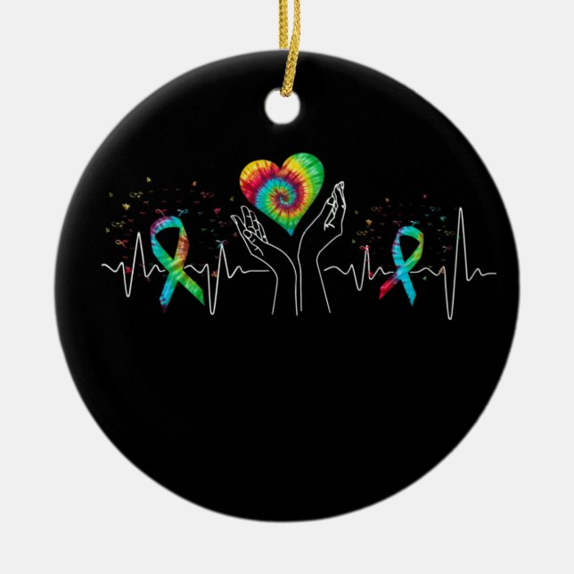 All Cancer Awareness Day Heartbeat Ceramic Tree Decoration (Front)