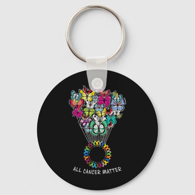 All Cancer Awareness Problems Butterfly All Ribbon Key Ring (Front)