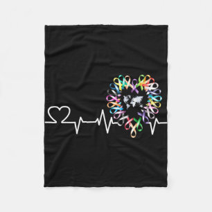 All Cancer Matters Awareness Day Heartbeat Ribbon  Fleece Blanket