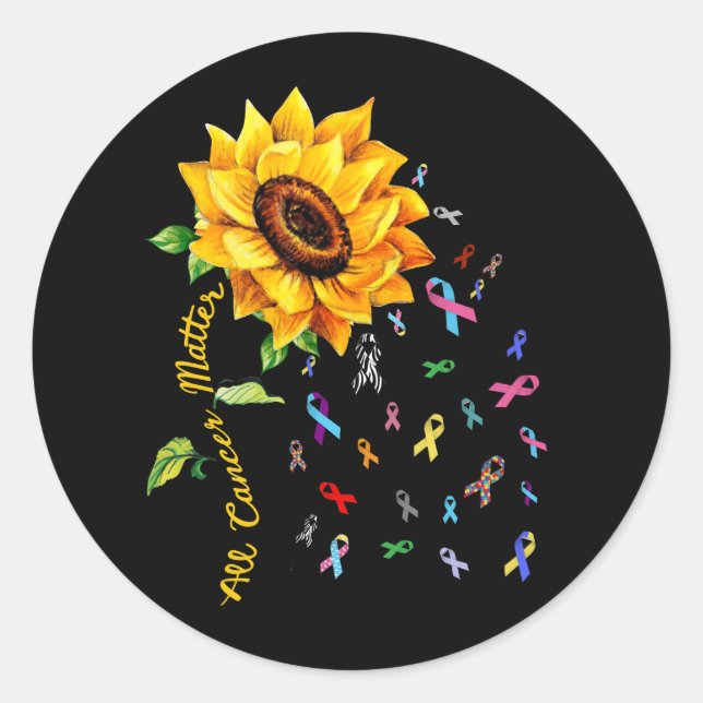 All Cancer Matters Awareness Day Ribbon Sunflower  Classic Round Sticker (Front)