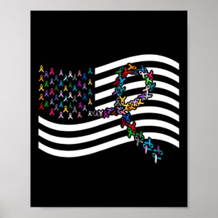 All Cancer Problem Us Flag All Ribbons World Cance Poster