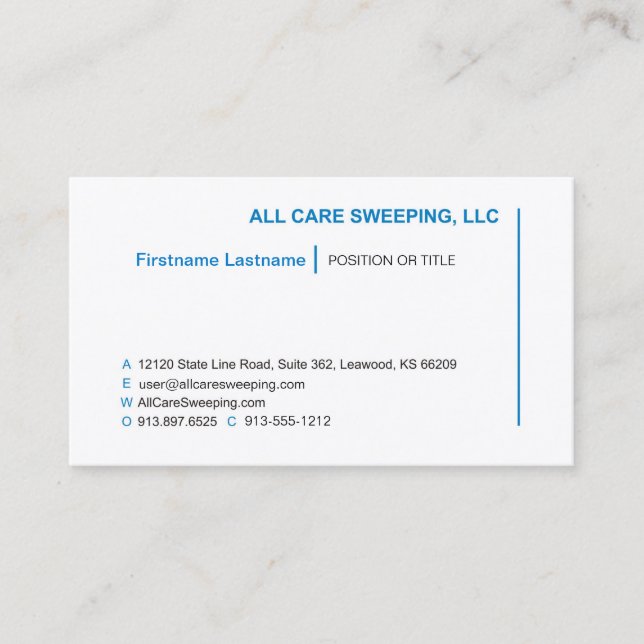 All Care Sweeping - Job Title Business Card (Front)