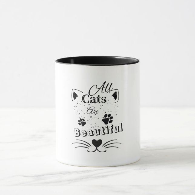 All Cats Are Beautiful – Minimal Cute Cat Design Mug (Center)