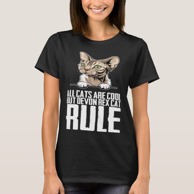 All cats are cool but devon rex cat rule T-Shirt (Front)