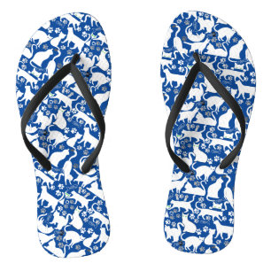 All Cats pattern.w.bx4 Blue BG Jandals