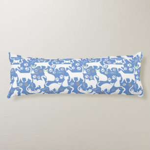 All Cats pattern.w.bx4 L Blue BG Body Cushion