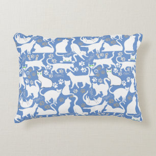 All Cats pattern.w.bx4 L Blue BG Decorative Cushion