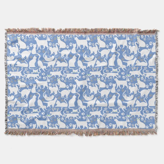 All Cats pattern.w.bx4 L Blue BG Throw Blanket (Front)