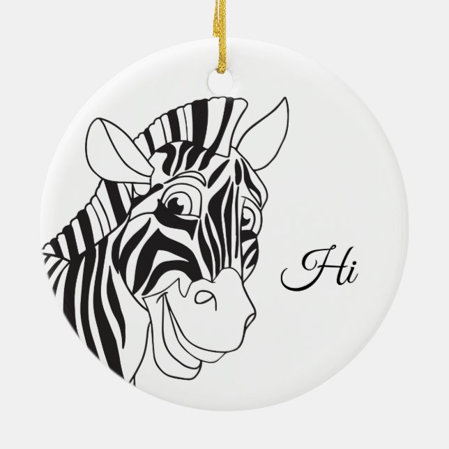 "All Charm!" Lovely Zebra Black & White Trendy Ceramic Tree Decoration (Back)