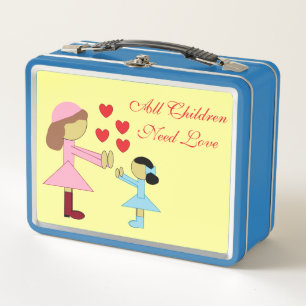 All Children Need Love: Yellow & Blue Metal Lunch Box