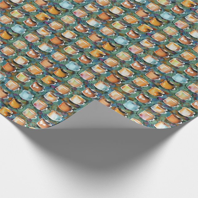 All Coffee Cups Abstract Watercolor Pattern Wrapping Paper (Corner)