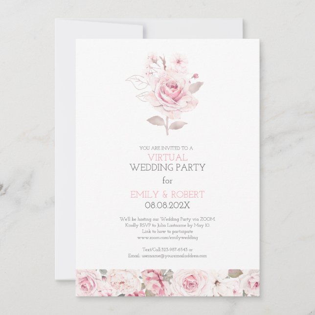 All day pink rose virtual wedding invitation (Front)