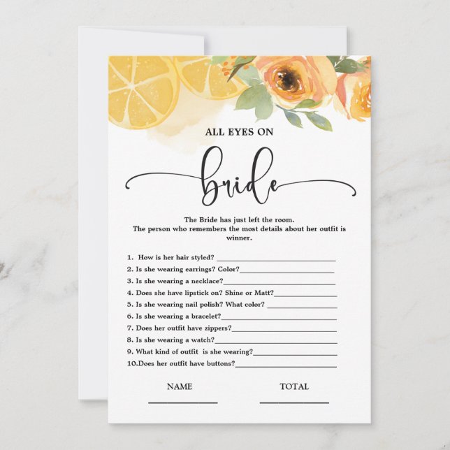 All eyes on Bride Bridal Shower Game Card (Front)