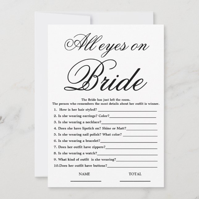 All eyes on Bride Simple Bridal Shower Game Invitation (Front)