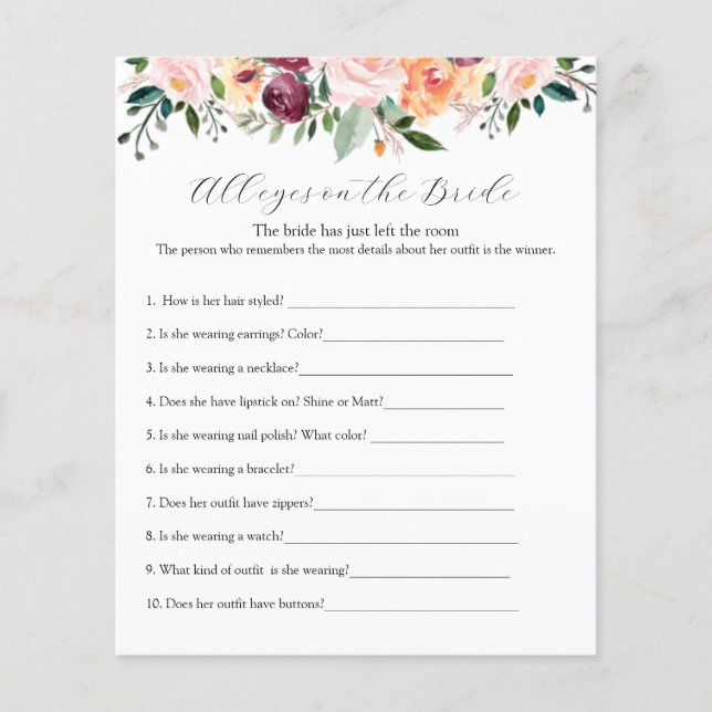 All Eyes on the Bride Bridal Shower Game (Front)