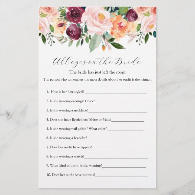 All Eyes on the Bride Bridal Shower Game (Front)