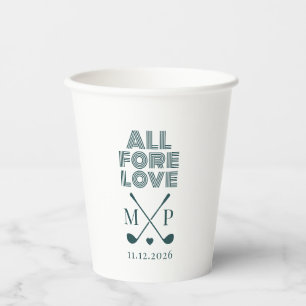 All Fore Love Monogram Dark Green Modern Paper Cups
