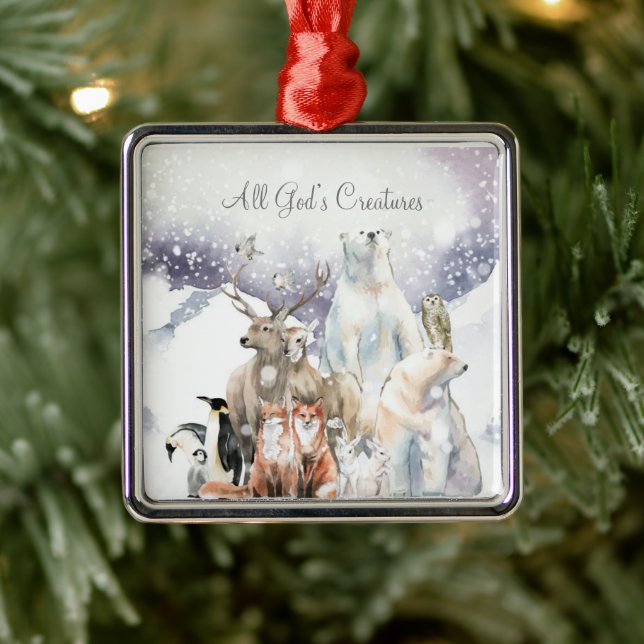 All God’s Creatures Inspirational Holiday Script Metal Tree Decoration (Tree)