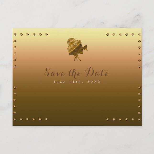 All Gold Cinema & Stars Hollywood Save the Date Announcement Postcard (Front)