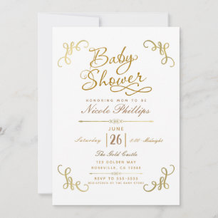 All Gold Faux Foil Baby Shower Script Type Invitation