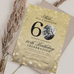ALL GOLD SURPRISE Photo Glam 60th Birthday Invitation
