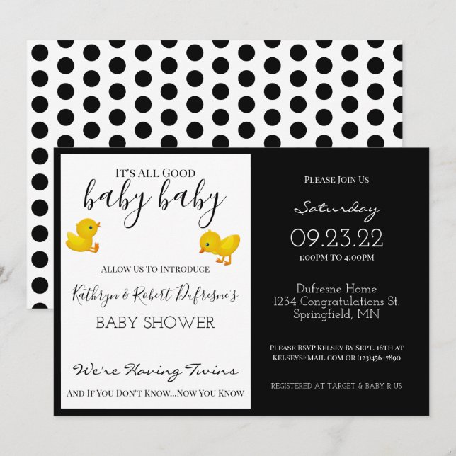 "All Good Baby Baby" Twins Baby Shower Invitation (Front/Back)