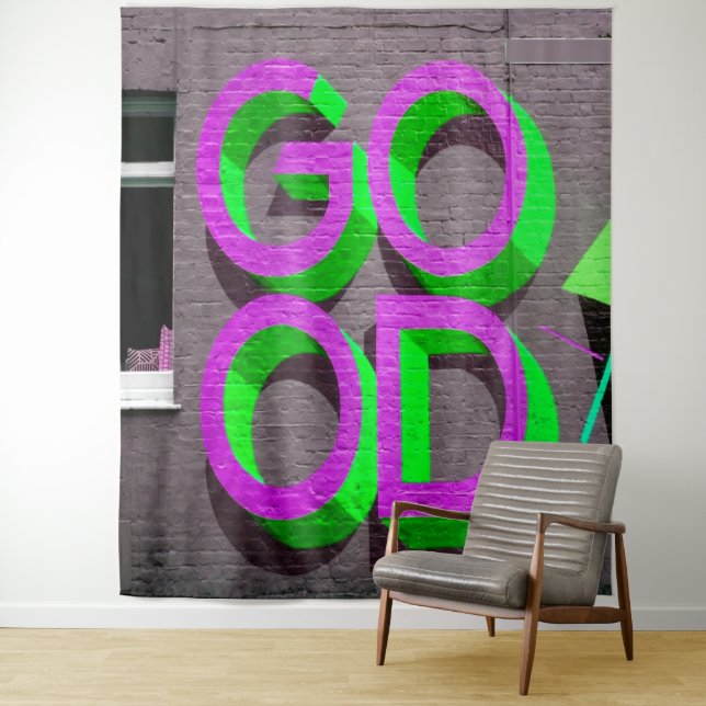 All GOOD neon Purple Green Tapestry (In Situ)