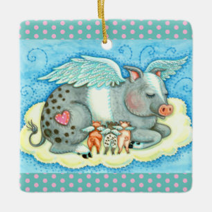 ALL GOOD PIGLETS GO TO HEAVEN, CUTE PIG ANGELS CERAMIC ORNAMENT