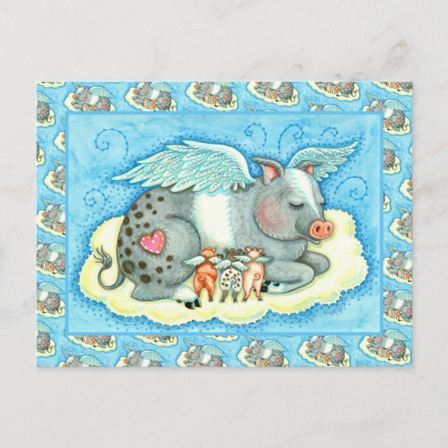 ALL GOOD PIGLETS GO TO HEAVEN, CUTE PIG ANGELS POSTCARD (Front)