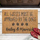 All Guests Approved By Dogs Funny Pet Dog Coir Doormat<br><div class="desc">Welcome guests with this funny doormat ! " All Guests Must Be Approved By The Dogs ". . Personalise with your dogs names. Welcome Doormat - Dog Paw Print Floor Mat. Rustic natural faux coir and black design with paw prints. COPYRIGHT © 2022 Judy Burrows, Black Dog Art - All...</div>
