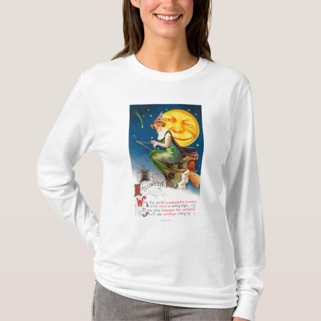 All Halloween Witch on a Broom by Full Moon T-Shirt (Front)