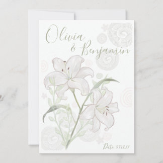 All Hand-Drawn White Lily Wedding Invitation