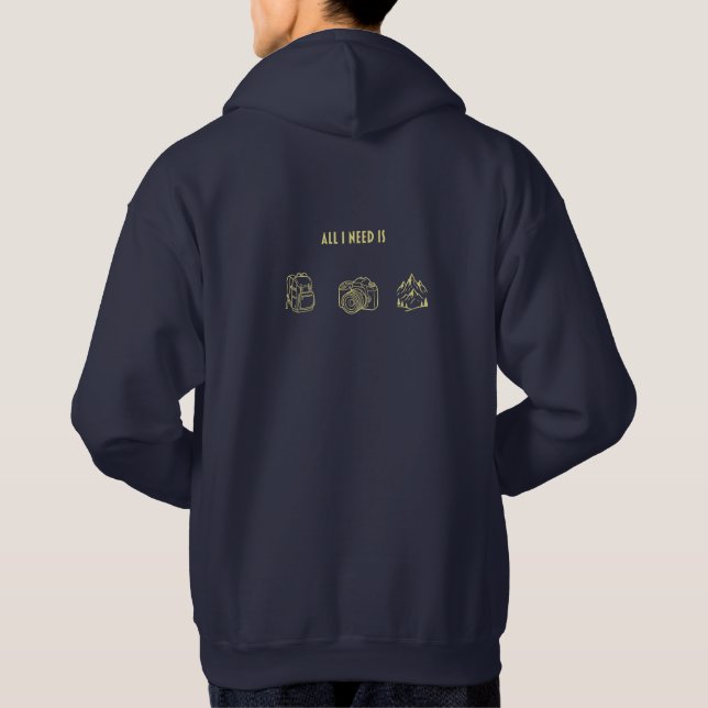 All I Need Is Camera Backpack and Mountains  Hoodie (Back)