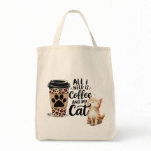 All I Need Is Coffee and My Cat Tote Bag, Cute Cat