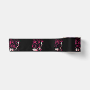 All I Need Is Jesus, Coffee, and Cats Christian Fu Satin Ribbon