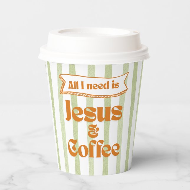 All I need is Jesus & Coffee - Olive Green Paper Cups (Front)