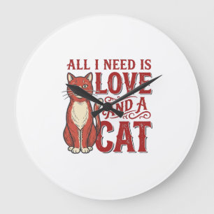 All I Need Is Love and a Cat Vintage Cat Lover Des Large Clock